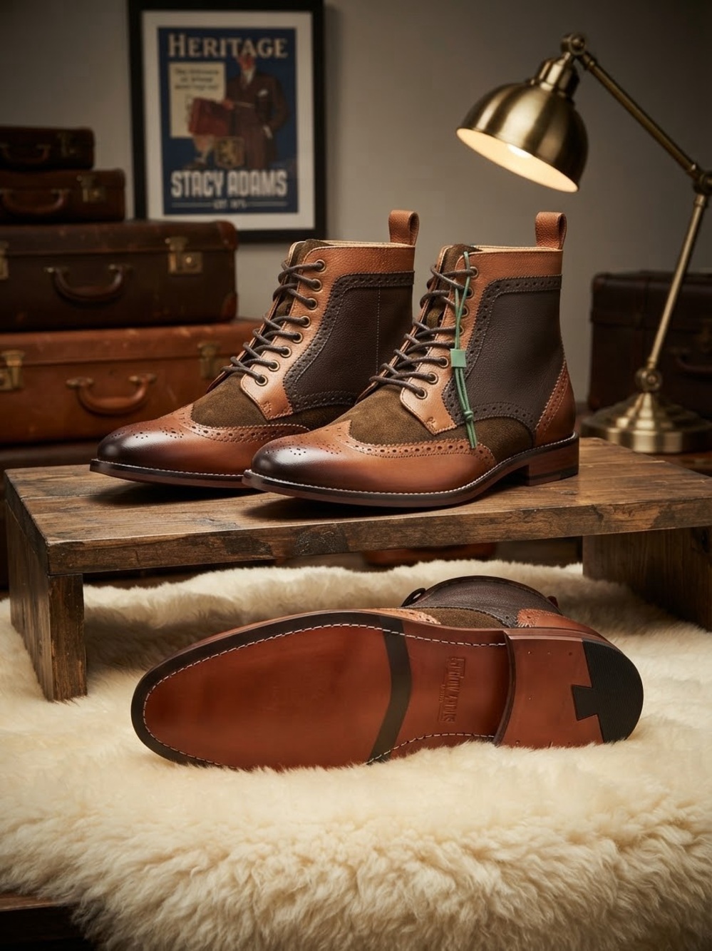 Stacy Adams Two-Tone Brown and Dark Brown Chukka Brogue Boots